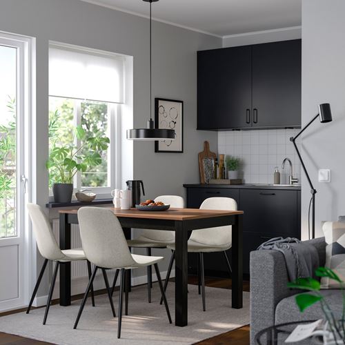 IKEA - ALHULT/NORDMANSSKAR, mutfak masası takımı, siyah/kahverengi-Tonerud gri, 4 sandalyeli