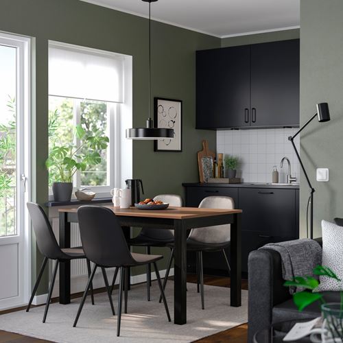 IKEA - ALHULT/NORDMANSSKAR, mutfak masası takımı, siyah/kahverengi-Bomstad siyah, 4 sandalyeli
