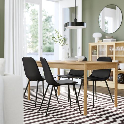 IKEA - TONSTAD/NORDMANSSKAR, mutfak masası takımı, meşe kaplama-Bomstad siyah, 4 sandalyeli