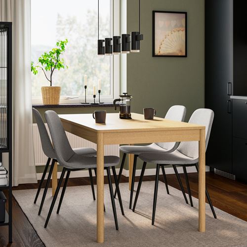 IKEA - TONSTAD/NORDMANSSKAR, mutfak masası takımı, meşe kaplama-Tonerud gri, 4 sandalyeli