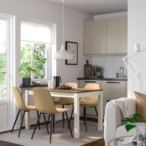 IKEA - ALHULT/NORDMANSSKAR, mutfak masası takımı, bej/kahverengi-Letafors sarı-bej, 4 sandalyeli