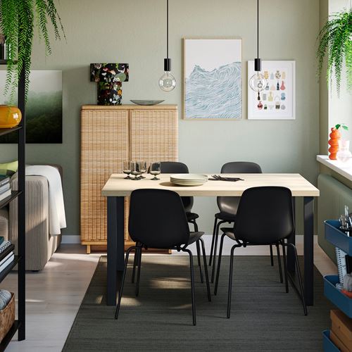 IKEA - SKALSTA, mutfak masası takımı, meşe görünümlü/siyah/gri, 4 sandalyeli