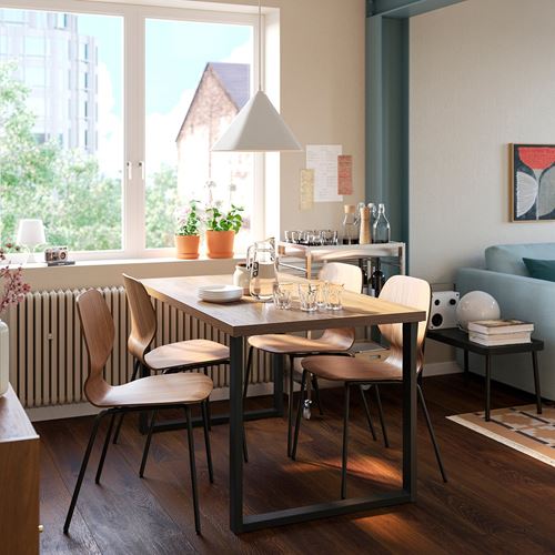 IKEA - SKALSTA, mutfak masası takımı, ceviz görünüm-siyah/gri, 4 sandalyeli