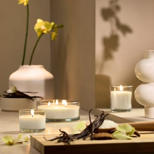 IKEA - LOTSFAGEL, scented candle in cup, beige, 20 hr