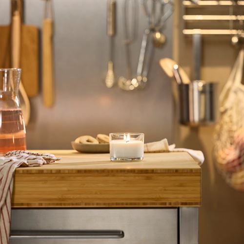 IKEA - LOTSFAGEL, scented candle in cup, beige, 20 hr