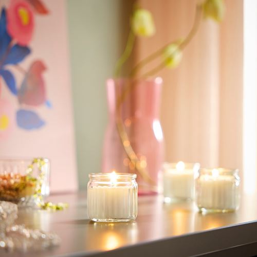 IKEA - HÖKGÖK, scented candle in cup, beige, 12 hr