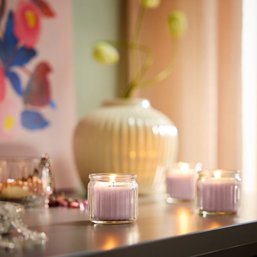 IKEA - HÖKGÖK, bardakta kokulu mum, uçuk pembe, 12 saat