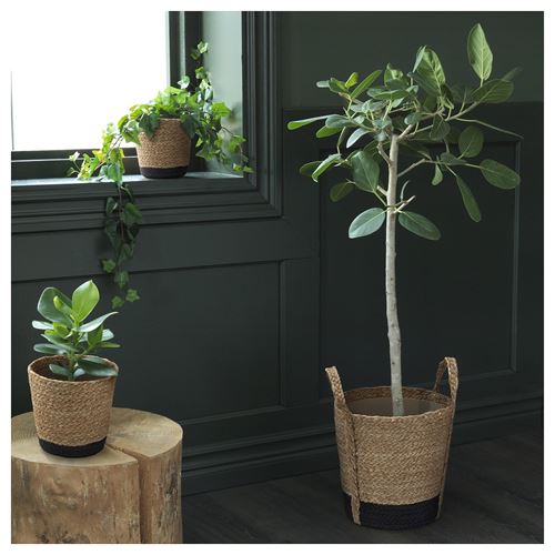IKEA - TARNMAS, rattan plant pot, beige/black, 24 cm