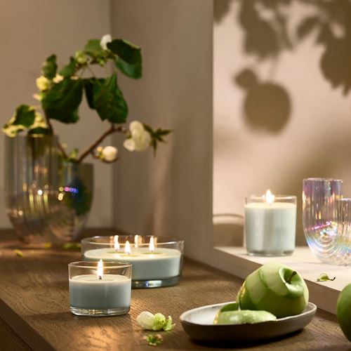 IKEA - LOTSFAGEL, scented candle in cup, light green, 20 hr