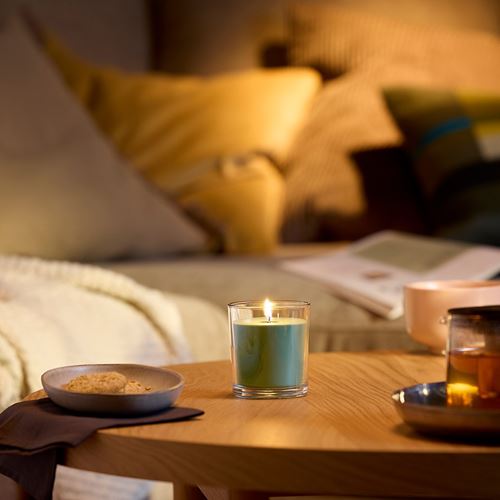 IKEA - LOTSFAGEL, scented candle in cup, green, 40 hr