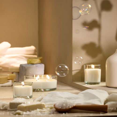 IKEA - LOTSFAGEL, scented candle in cup, white, 20 hr