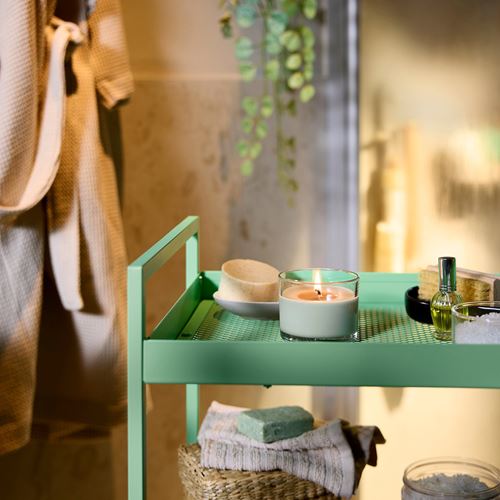 IKEA - LOTSFAGEL, scented candle in cup, light green, 20 hr