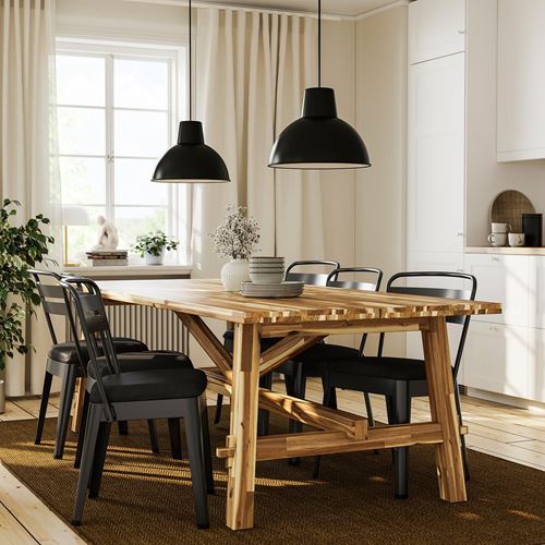 IKEA - SKOGSTA/RAMSNAS, dining set, acacia-anthracite/Vissle dark grey, 6 chairs