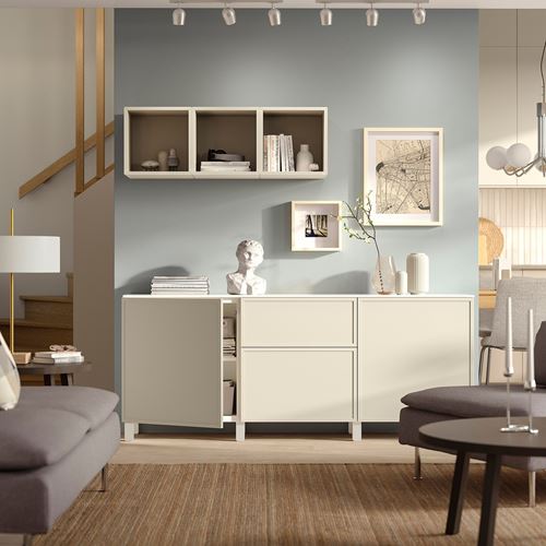 IKEA - BESTA, dolap kombinasyonu, beyaz-bej, 180x42x75 cm