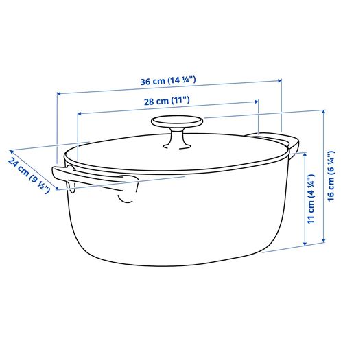 IKEA - VARDAGEN, kapaklı güveç, emaye dökme demir-açık bej/koyu gri/mavi, 5 lt