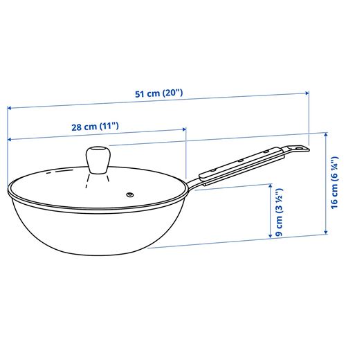 IKEA - VARDAGEN, wok tava, cam-karbon çelik-kayın, 28 cm