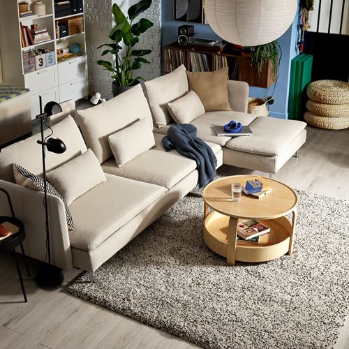 IKEA - SÖDERHAMN, 4-seat corner sofa with bed, fridtuna light beige