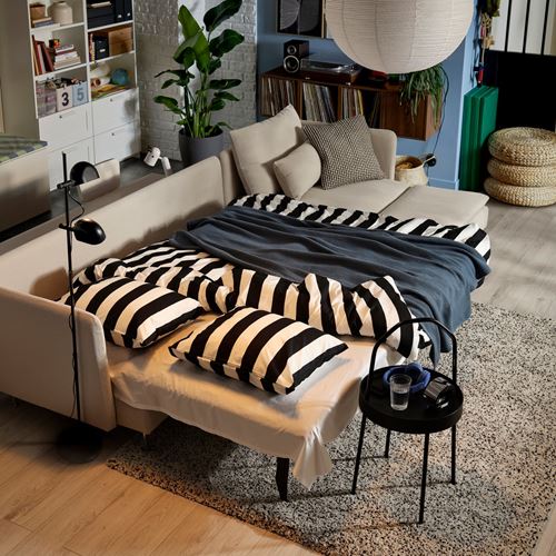 IKEA - SÖDERHAMN, 4-seat corner sofa with bed, fridtuna light beige