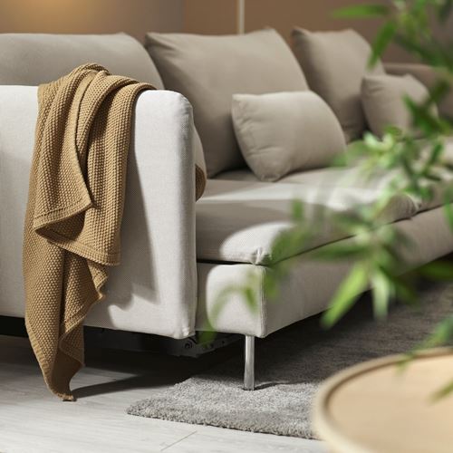 IKEA - SÖDERHAMN, 4-seat corner sofa with bed, fridtuna light beige