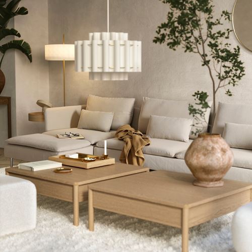 IKEA - SÖDERHAMN, 4-seat corner sofa with bed, fridtuna light beige
