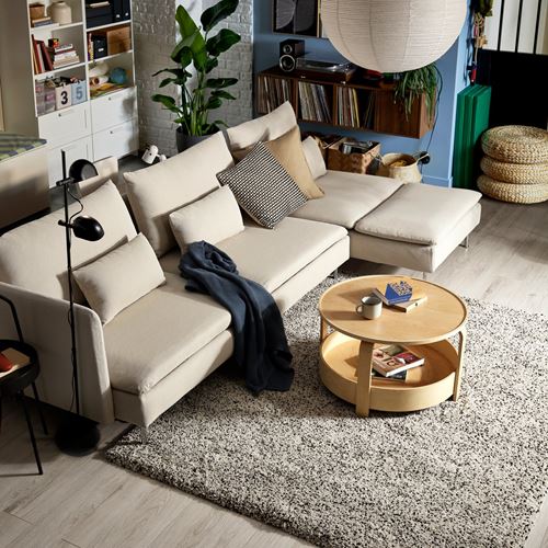 IKEA - SÖDERHAMN, 4-seat corner sofa with bed, fridtuna light beige