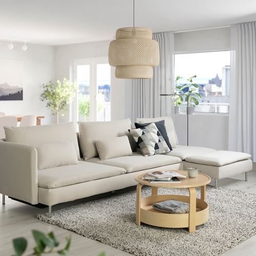 IKEA - SÖDERHAMN, 4-seat corner sofa with bed, fridtuna light beige