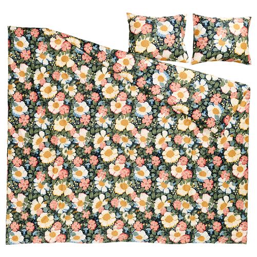 IKEA - ARENBOK, double quilt cover and 2 pillowcases, dark blue, 240x220/50x60 cm