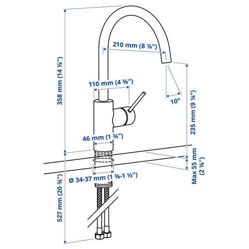 IKEA - SALLSJÖN, sink tap, metal color, 36 cm