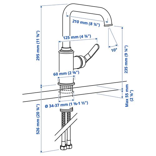 IKEA - TAKSJÖN, sink tap, metal color, 30 cm