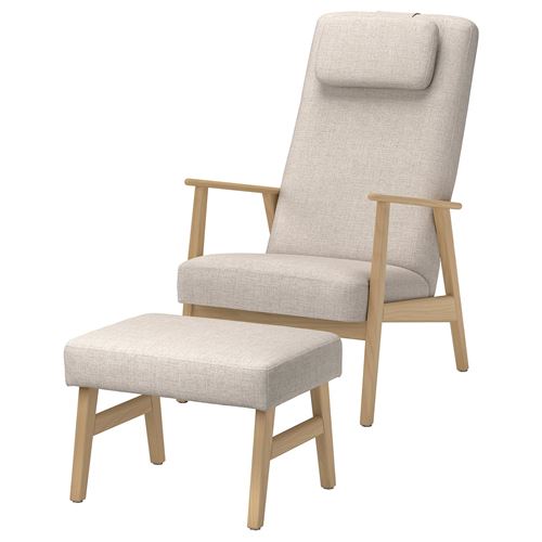 IKEA - EKENASET, armchair and footstool, oak effect-kilanda light beige
