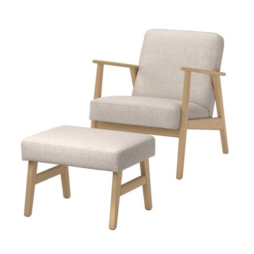 IKEA - EKENASET, armchair and footstool, oak effect-kilanda light beige