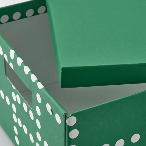 IKEA - FJADERHARV, box with lid, green/white, 25x35x16 cm