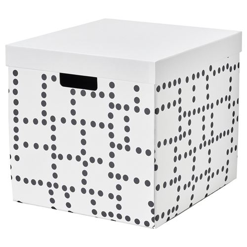 IKEA - FJADERHARV, box with lid, white/black, 32x35x31 cm