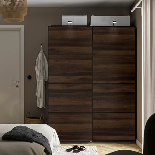 IKEA - MEHAMN, pair of sliding doors, dark brown-oak effect, 75x201 cm