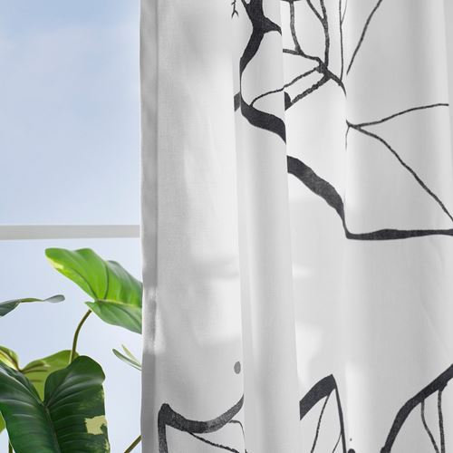 IKEA - PELARKÖRSBAR, background curtain, 1 pair, white/floral, 145x300 cm