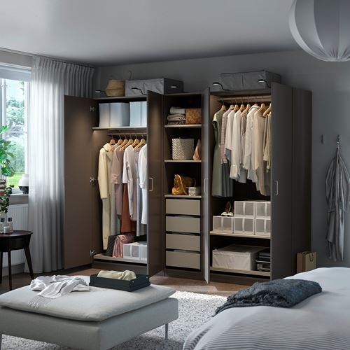 IKEA - PAX/FORSAND, PAX wardrobe, dark grey/beige, 250x60x201 cm