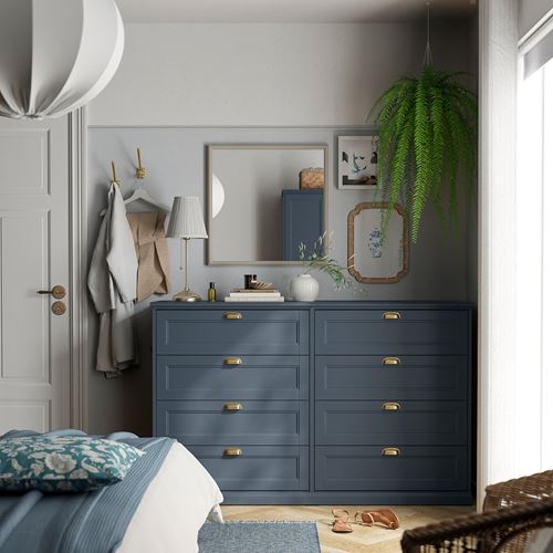 IKEA - FAGELFJALLET, 8 çekmeceli şifonyer, koyu gri-mavi, 160x51x101 cm