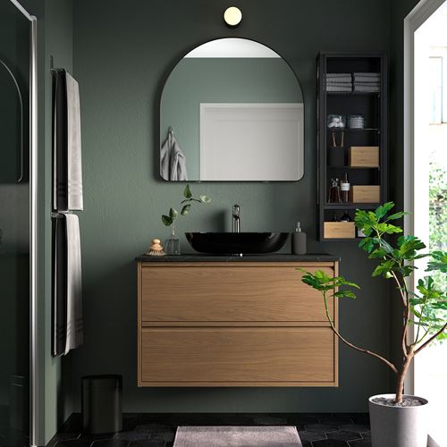 IKEA - LINDBYN, wall mirror, black, 80x80 cm
