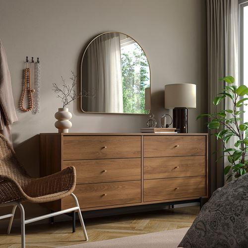 IKEA - LINDBYN, wall mirror, golden colour, 80x80 cm