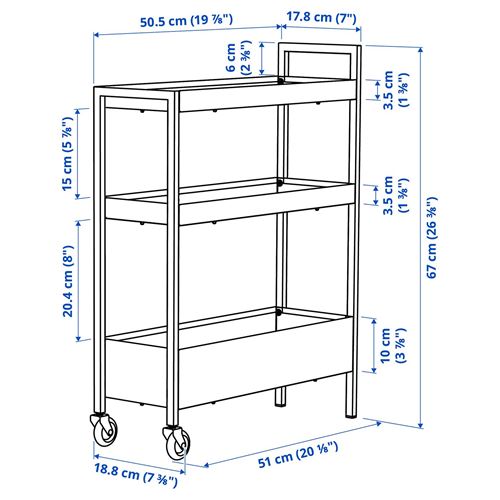 IKEA - NISSAFORS, servis arabası, siyah, 50,5x19x67 cm
