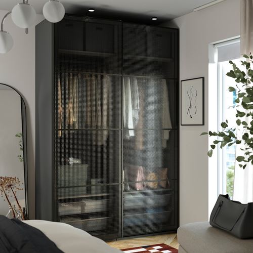 IKEA - PAX/LUNDBRASMA, PAX sliding door wardrobe, dark grey/black, 150x66x236 cm