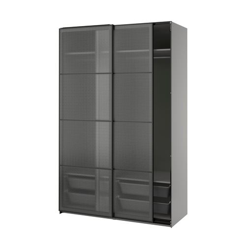 IKEA - PAX/LUNDBRASMA, PAX sliding door wardrobe, dark grey/black, 150x66x236 cm