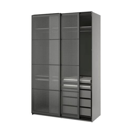 IKEA - PAX/LUNDBRASMA, PAX sliding door wardrobe, dark grey/black, 150x66x236 cm