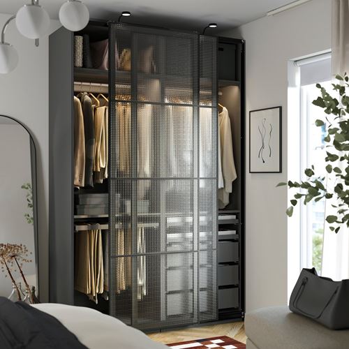 IKEA - PAX/LUNDBRASMA, PAX sliding door wardrobe, dark grey/black, 150x66x236 cm