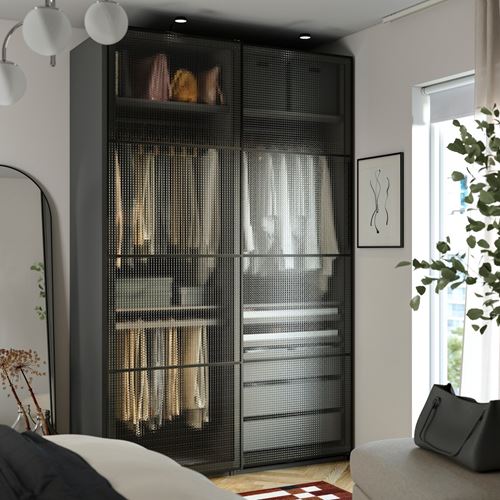 IKEA - PAX/LUNDBRASMA, PAX sliding door wardrobe, dark grey/black, 150x66x236 cm