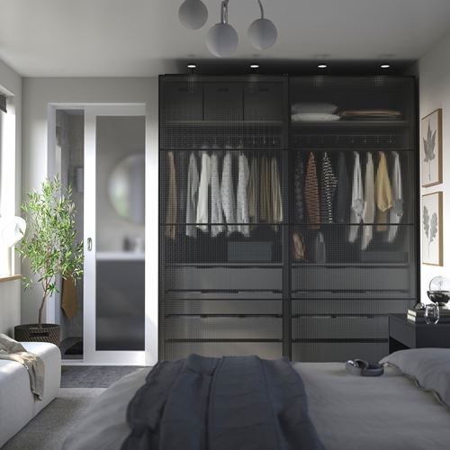 IKEA - PAX/LUNDBRASMA, PAX sliding door wardrobe, dark grey/black, 200x66x236 cm