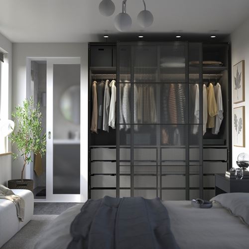 IKEA - PAX/LUNDBRASMA, PAX sliding door wardrobe, dark grey/black, 200x66x236 cm