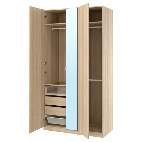 IKEA - PAX/FORSAND/AHEIM, PAX wardrobe, white stained oak effect-mirror glass, 125x60x236 cm