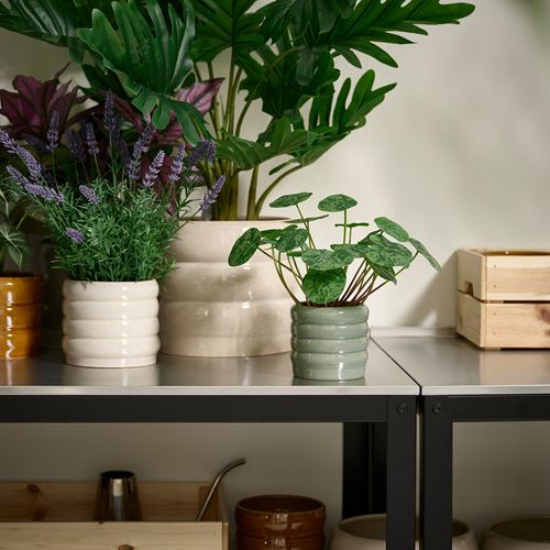 IKEA - HASSELBUKETT, stoneware plant pot, beige, 12 cm