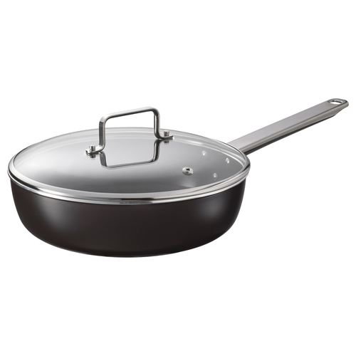 IKEA - GULDÖRING, pot with lid, black/grey, 24 cm